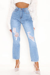 The My Momma Non Stretch Ripped Jeans - Medium Blue Wash Ins Street